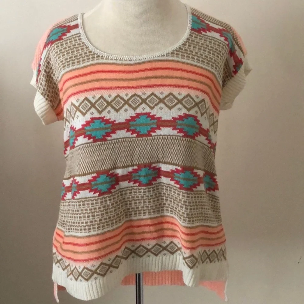 Women’s Cotton emporium Scoop neck short sleeve boho sweater small southwestern